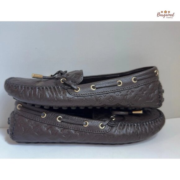 Auth Louis Vuitton Gloria Brown Monogram Leather Loafers EU N37 US 6 - Picture 9 of 12